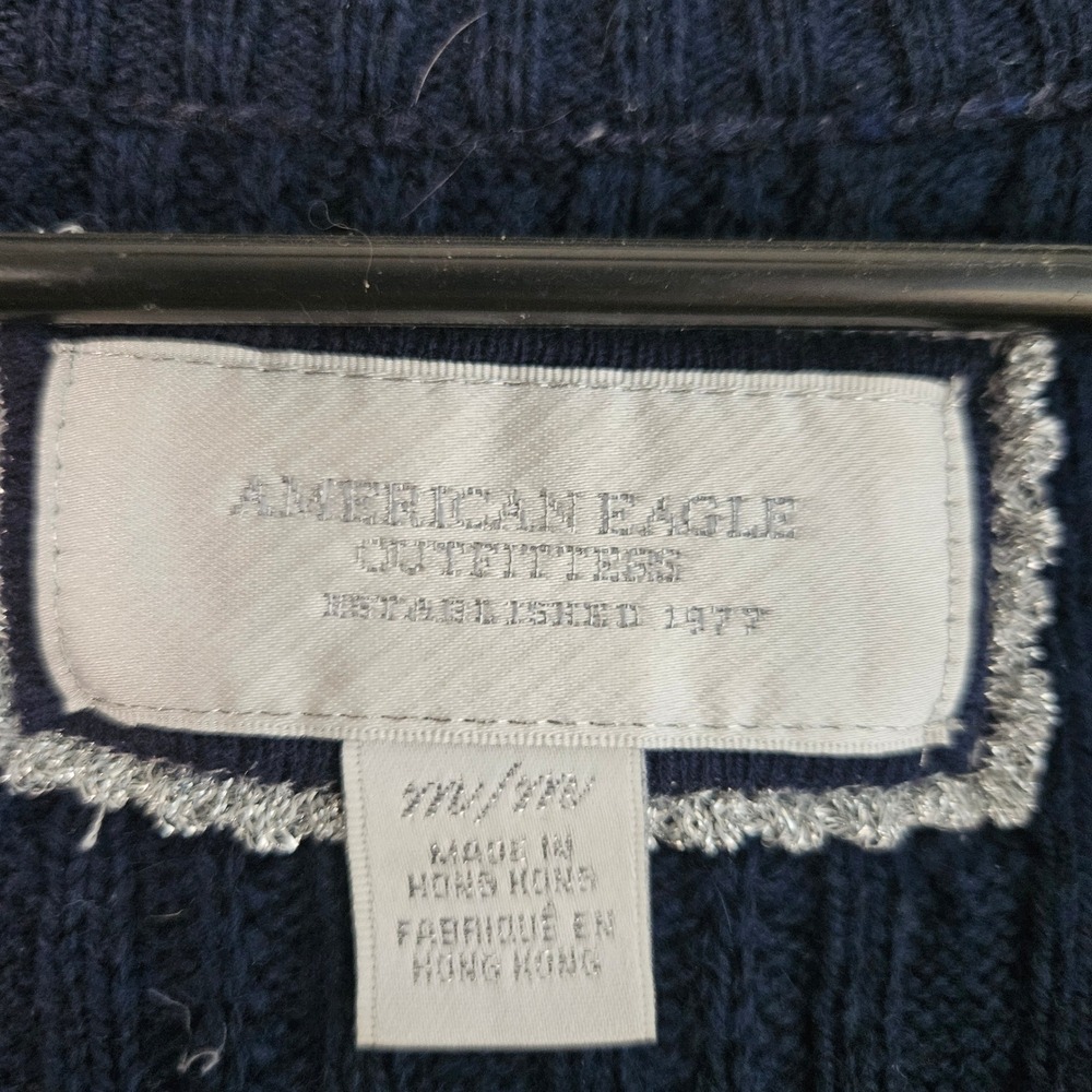 American‎ Eagle Y2K Blue Cable Knit V Neck Sweater Medium Academia Bella Elena - Picture 2 of 6